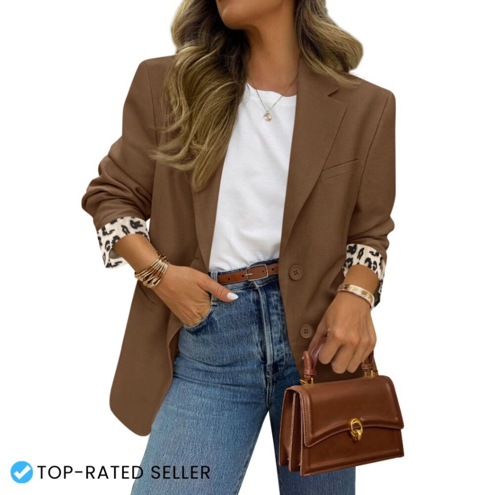Leopard Print Lined Blazer Open Front Work Office… - image 1